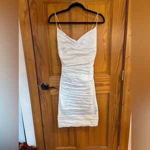 Nicole Miller white stretch Linen spaghetti strap mini dress 6